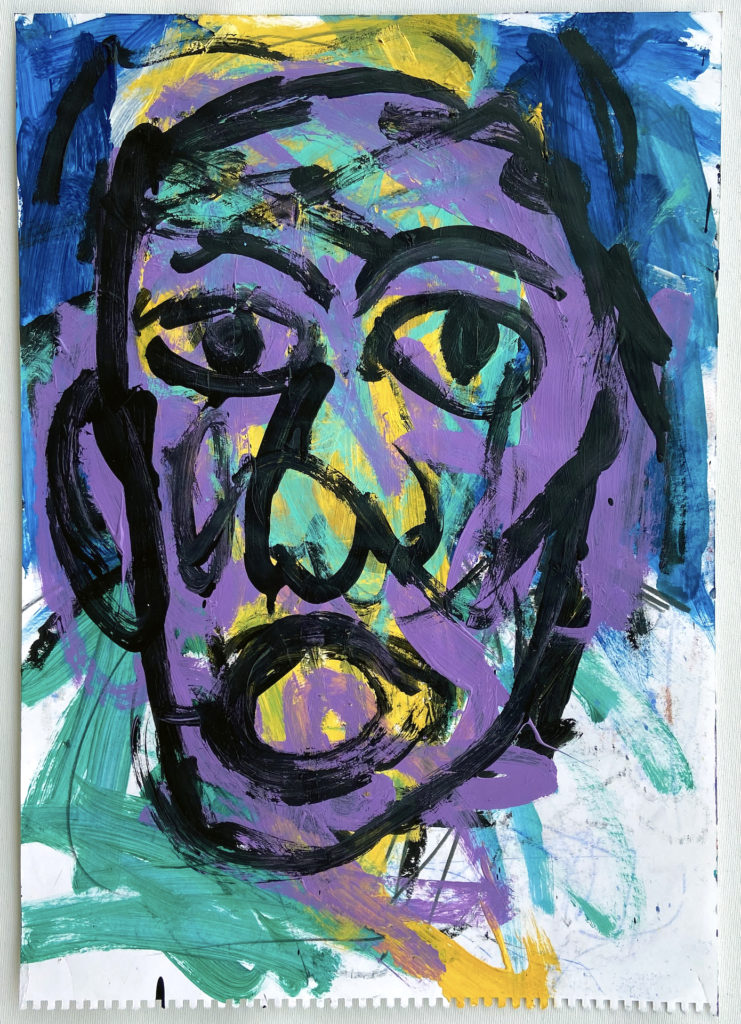 Self-portrait, acrylic on paper, 65 by 50 cm, 2020