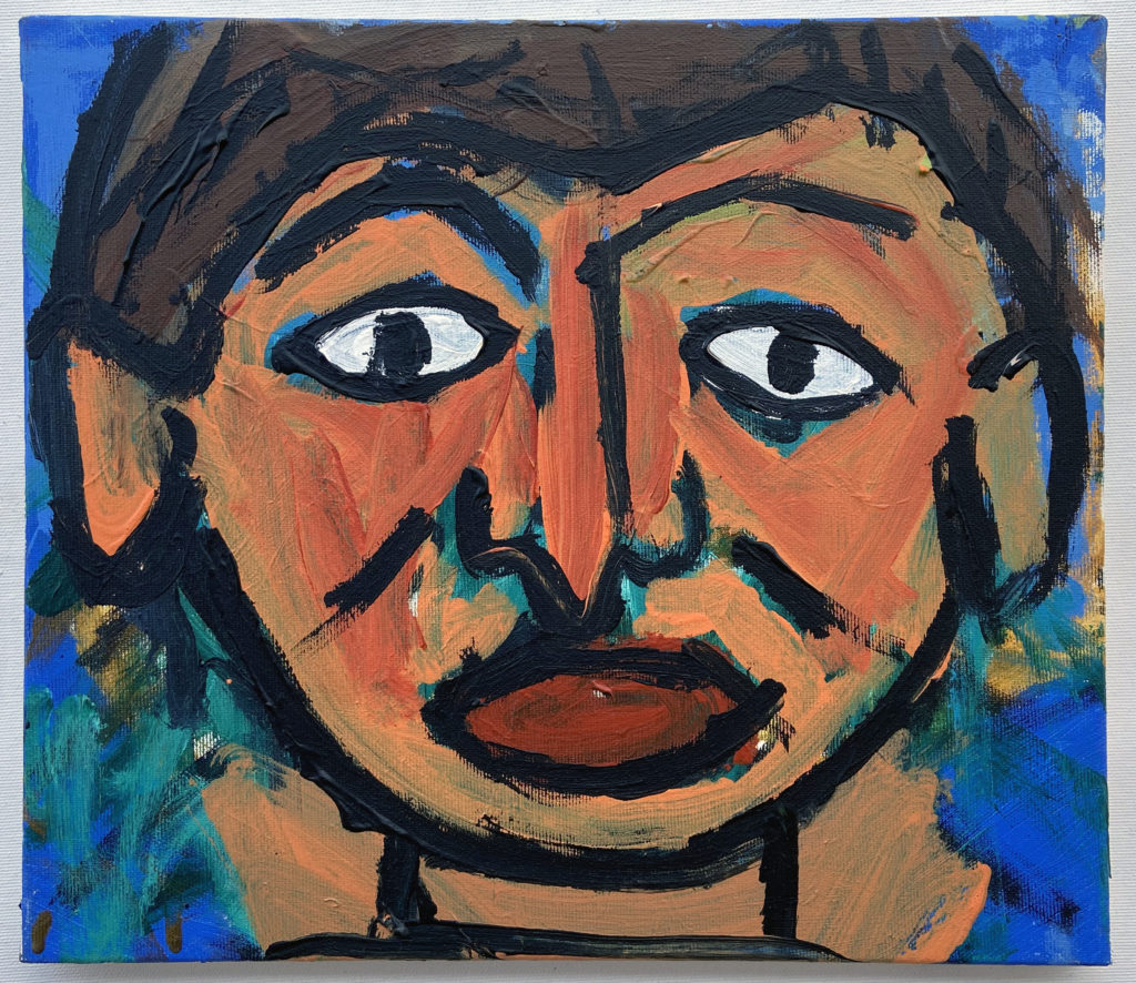 Self-portrait, acrylic on canvas, 30 by 35 cm, 2020