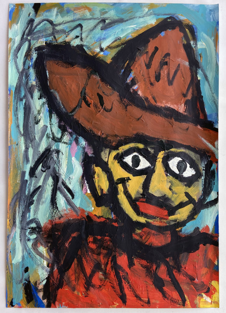 Cowboy, acrylic and oil sticks on paper, 100 by 70 cm, 2020