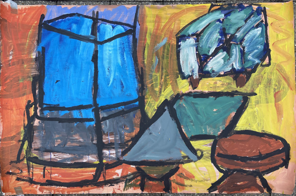 Interior (Aquarium and armchair), acrylic on paper 150 by 200 cm, 2021