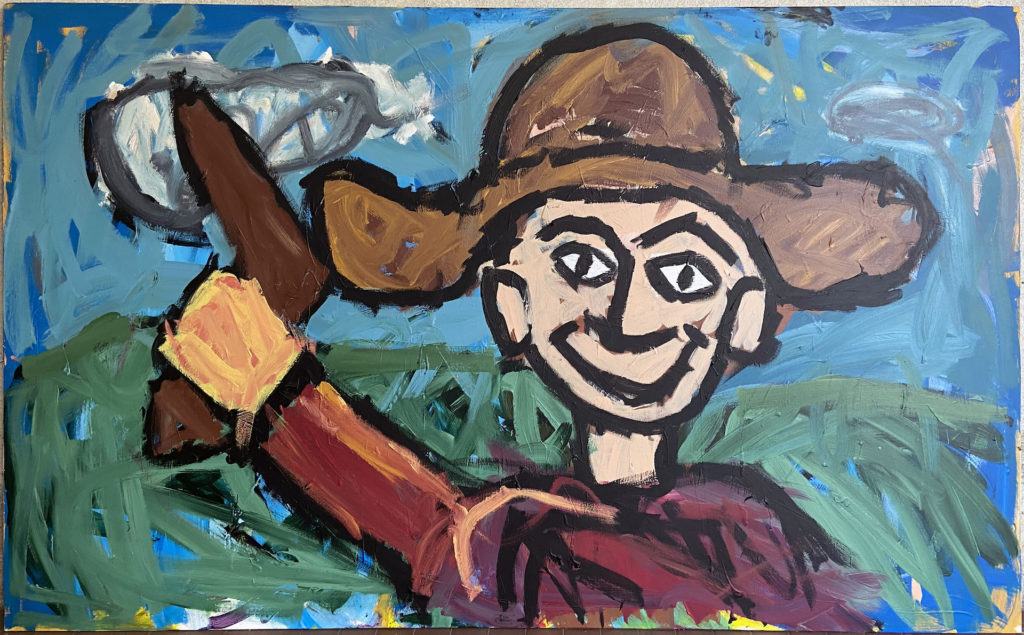 Cowboy with Pistol, acrylic on paper 130 by 180 cm, 2020