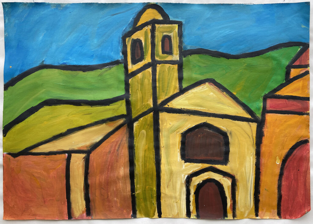 Church of Barolo (Cuneo, acrylic on canvas, 80 by 100 cm