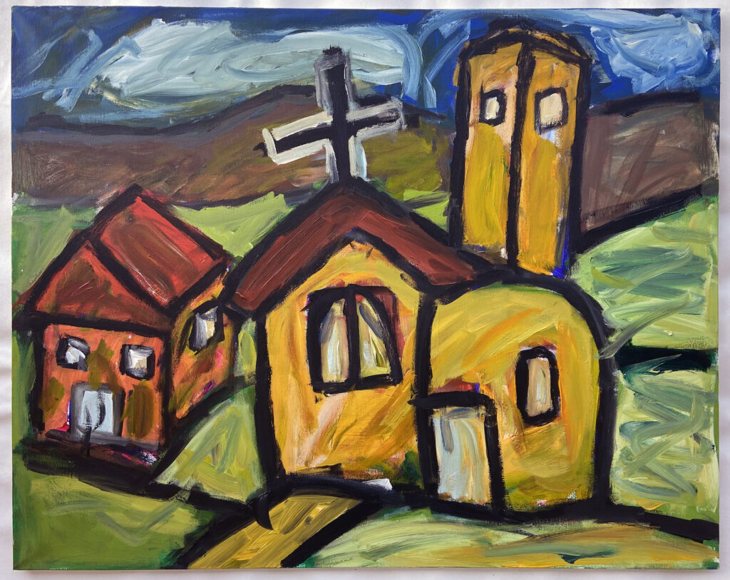 Yellow Church, acrylic on canvas, 80 by 100 cm